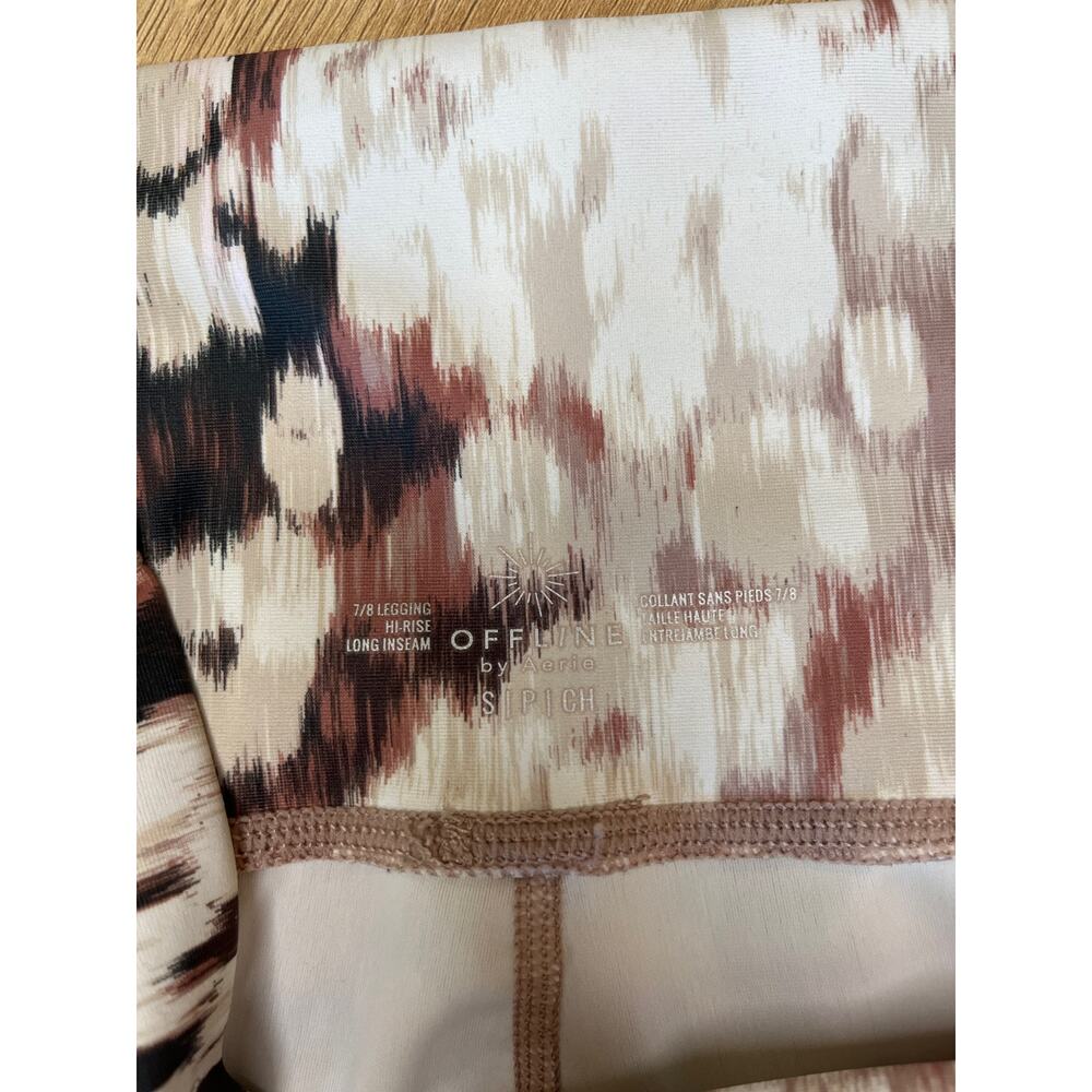 Aerie Offline Crossover Waist Leggings Size S Brown Cream High Rise Full Length - Picture 3 of 6